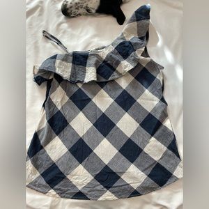 One Shoulder Navy and Cream 100% Cotton Top